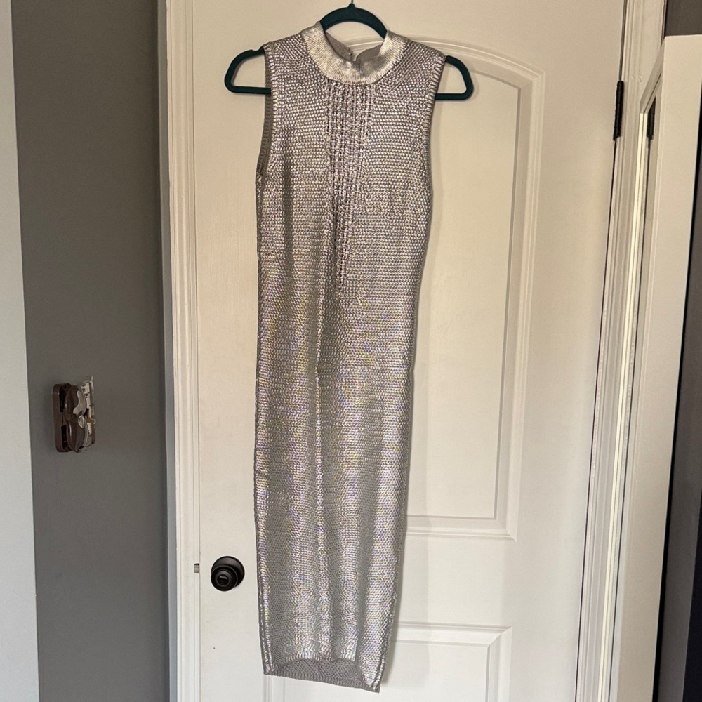 WOW Couture Shimmering Silver Midi Dress